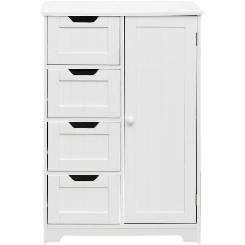 Mobili Rebecca - Rebecca Mobili Meuble Multifonction 4 Tiroirs 1 Porte Bois Blanc Meuble de salle de bain Moderne