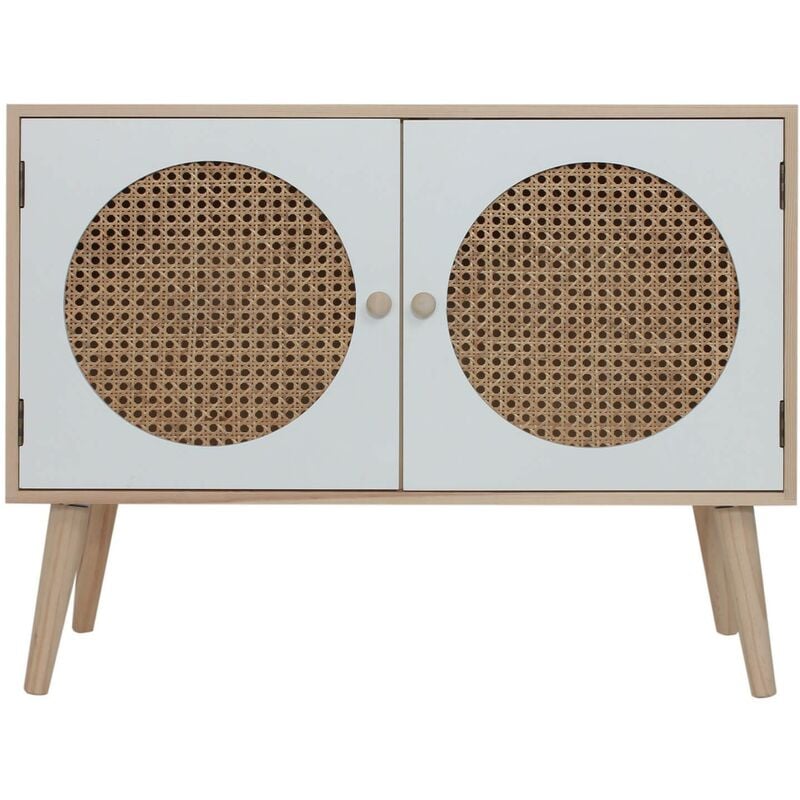 Rebecca Mobili Meuble tv Bas Buffet Polyvalent avec 2 Portes en Bois Blanc Marron