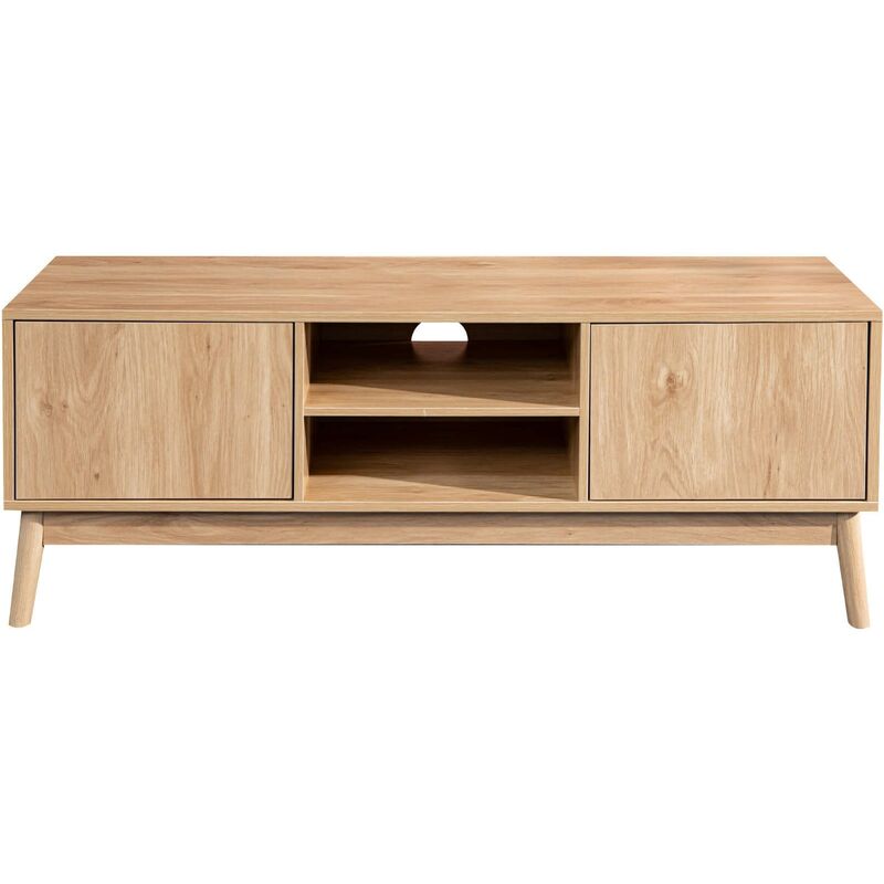 Rebecca Mobili Mobile porta tv Credenza Bassa in Bambu Mdf 2 Ante Ripiani da Salotto Soggiorno