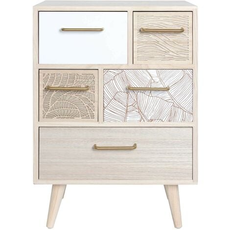 MOBILI REBECCA Mueble Cómoda Multiusos de Madera Clara con 5 Cajones