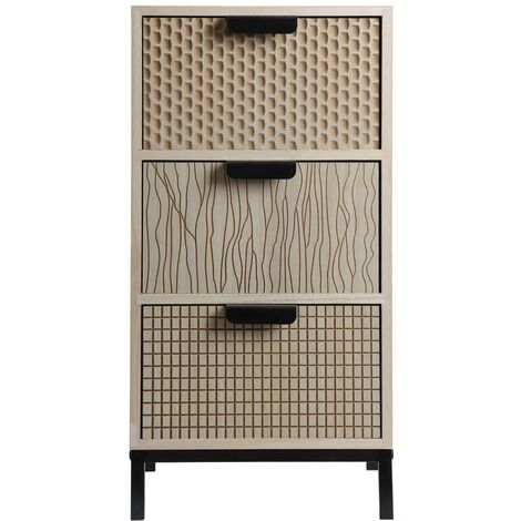 MOBILI REBECCA Rebecca Mobili Nachttisch im Industriestil aus Holz und Metall mit 3 Schubladen