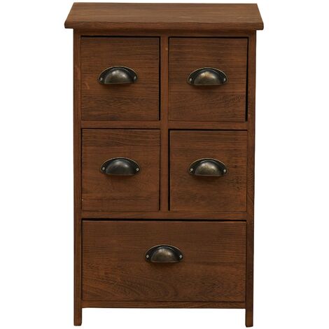 Rebecca Mobili Nachttisch Schrank 5 Schubladen Holz Braun Shabby Retro 66x40x30