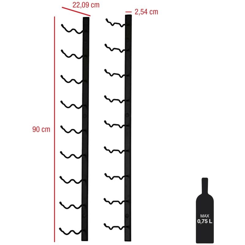 Mobili Rebecca - Rebecca Mobili Porte-bouteilles Mural en Métal Noir 18 Bouteilles