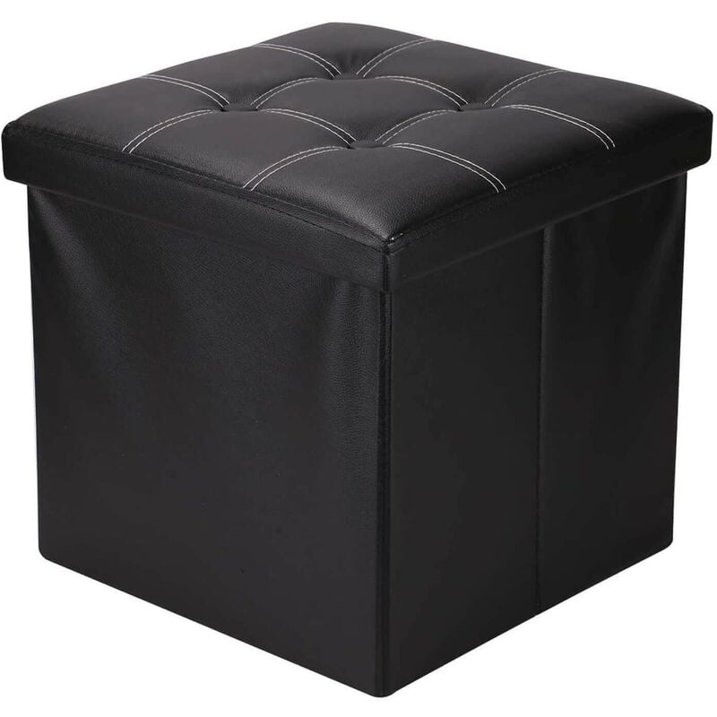 Rebecca Mobili Pouf Coffre de Rangement Carre Synthétique Noir 30x30x30
