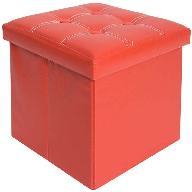 Rebecca Mobili Tabouret Boîte de Rangement Synthétique Rouge Moderne 30x30x30