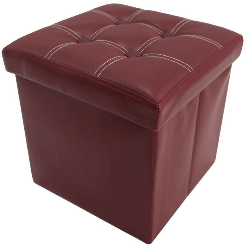 Rebecca Mobili Pouf Tabouret Similicuir Rouge Bordeaux Repose-Pieds 30x30x30