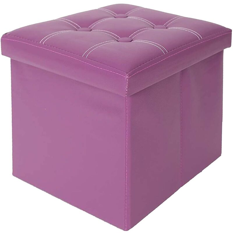 Rebecca Mobili Pouf Boite de rangement Carre Synthetique Violet Design 31x30x30