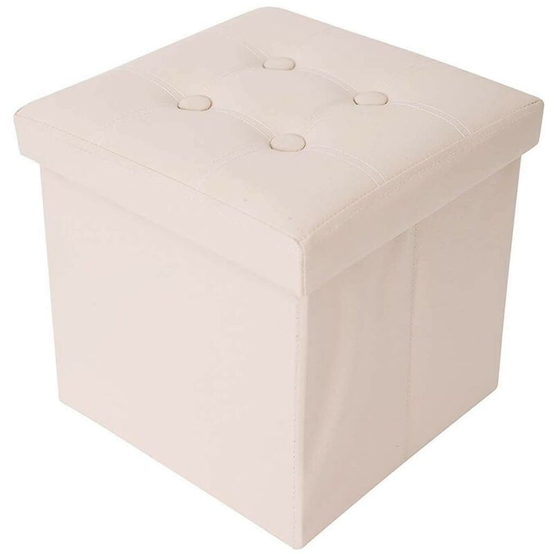 Rebecca Mobili Pouf Boite de rangement Carre Synthetique Beige Design 30x30x30