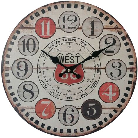 Rebecca Mobili Retro Hängeuhr Runde Wanduhren Mdf Metall Braun Rot