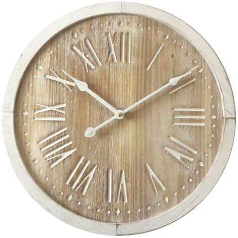 Rebecca Mobili Runde Wanduhr Shabby Braun Weiß Analog Mdf 40x40x4.5