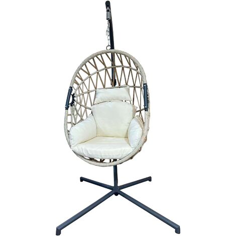 Rebecca Mobili Schaukelstuhl Hängesessel Polyrattan Beige für Draußen Innen