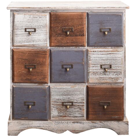 Rebecca Mobili Schubladenschrank 9 Schubladen weiß Braun Grau Shabby 63x60x23