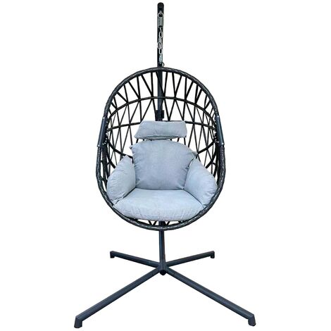 Rebecca Mobili Sillón Colgante Mecedora Polyrattan Gris Para Jardín Casa