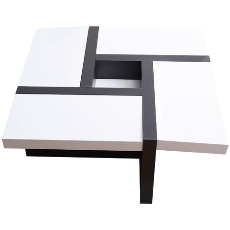 Rebecca Mobili Table Basse Carre Bois Noir Blanc Design Contemporain 35x80x80