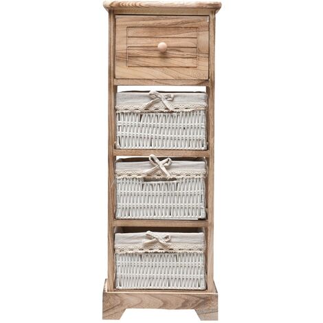 Rebecca Mobili Table De Chevet 1 Tiroir 3 Paniers Bois Marron Clair 81x30x27