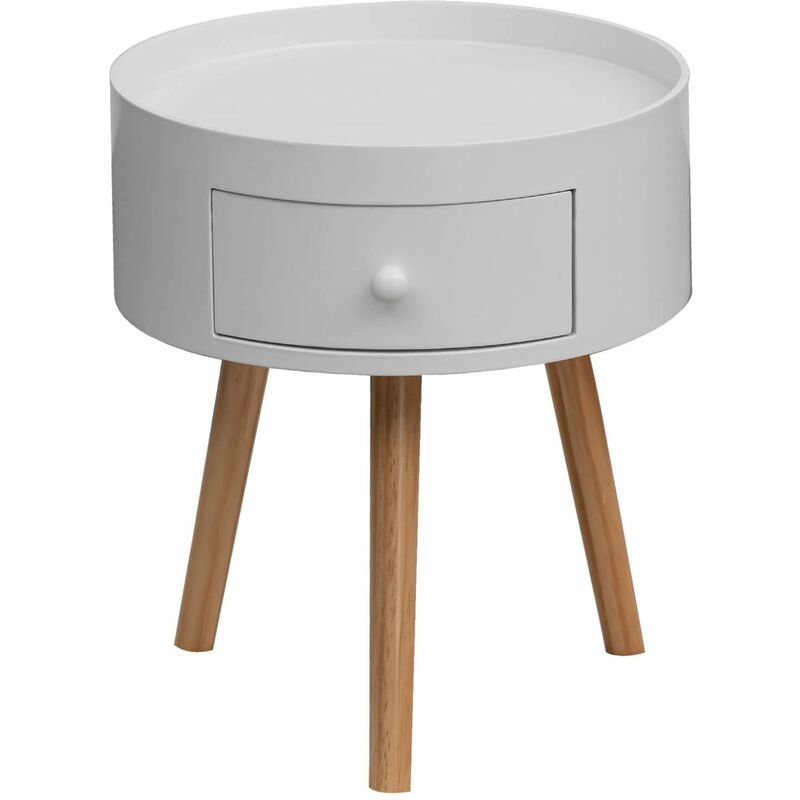 Rebecca Mobili Table de chevet 1 Tiroir ronde en Bois blanc Moderne pour chambre à coucher