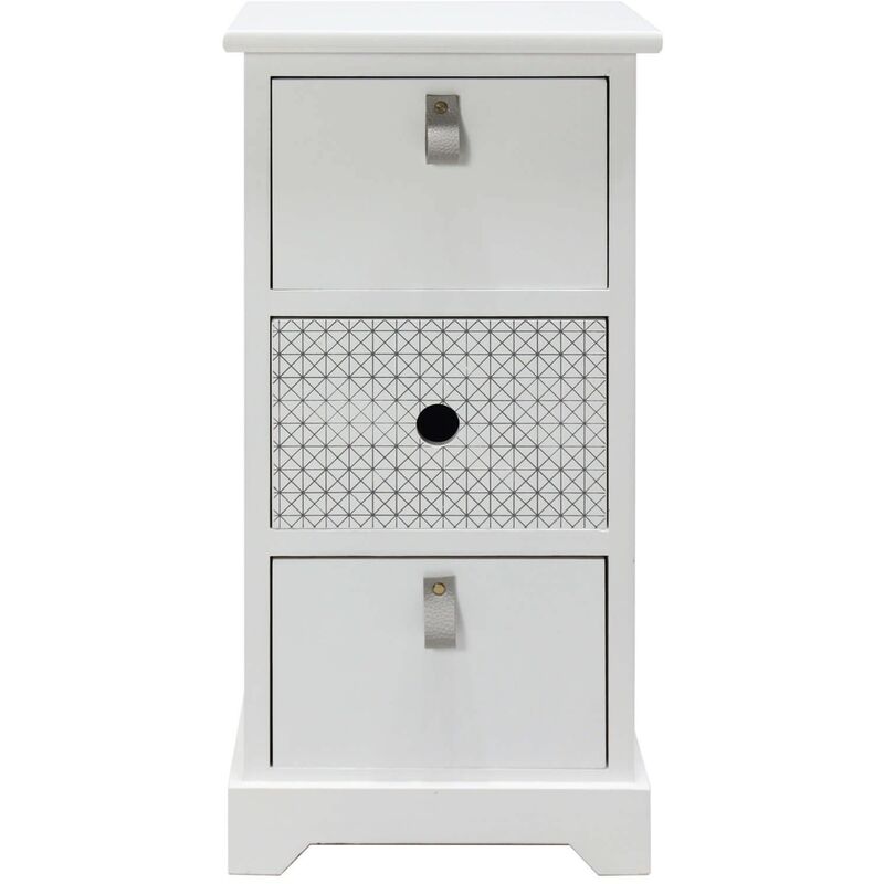 Rebecca Mobili Table De Chevet 3 Tiroirs Bois mdf Blanc Gris, Moderne Pour Salle de Bain 59.5x30x25 cm
