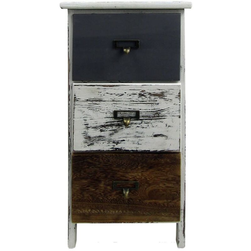 Rebecca Mobili Table de Chevet 3 Tiroirs Bois Retro Blanc Gris Marron 58x28x28