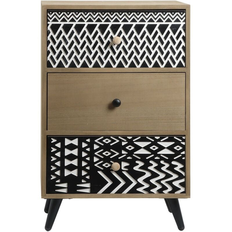 Rebecca Mobili Table de Chevet avec 3 Tiroirs en Bois et Métal Style Boho Scandinave