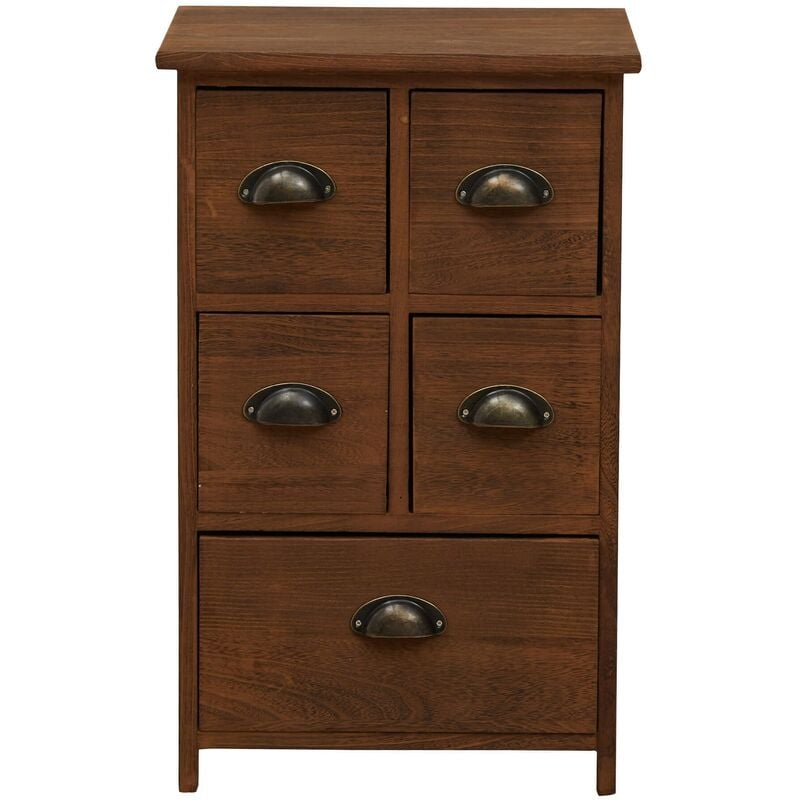 Rebecca Mobili Table de chevet Commode 5 Tiroirs Bois Marron Vintage 66x40x30