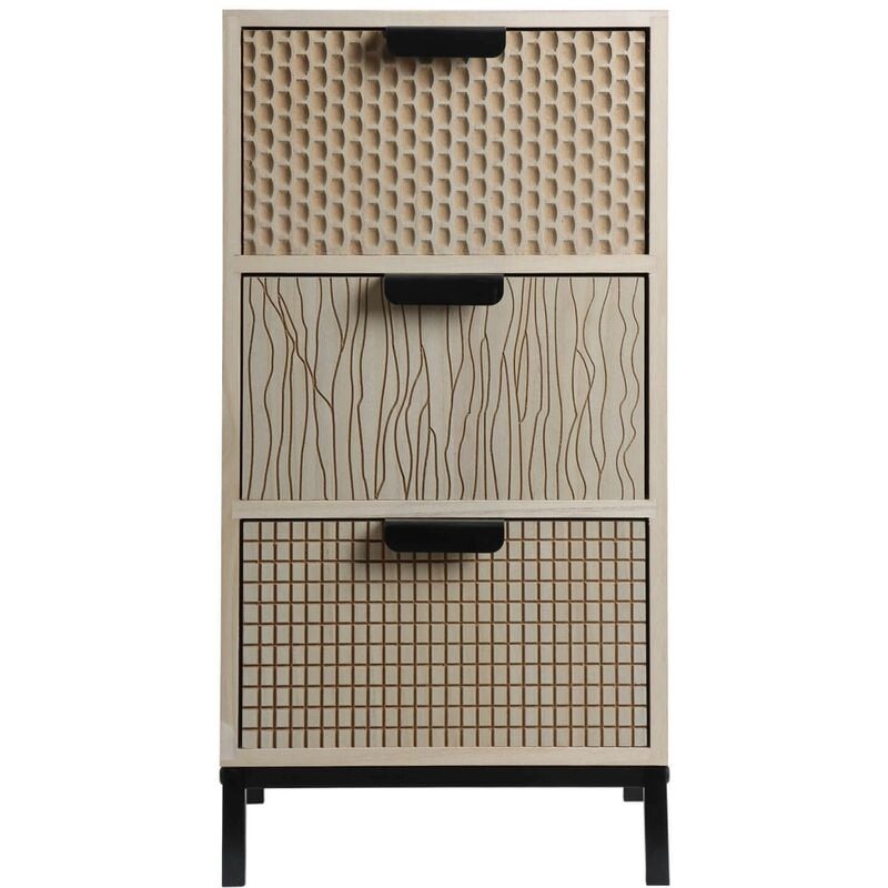 Rebecca Mobili Table de Chevet de Style Industriel en Bois et Métal avec 3 Tiroirs