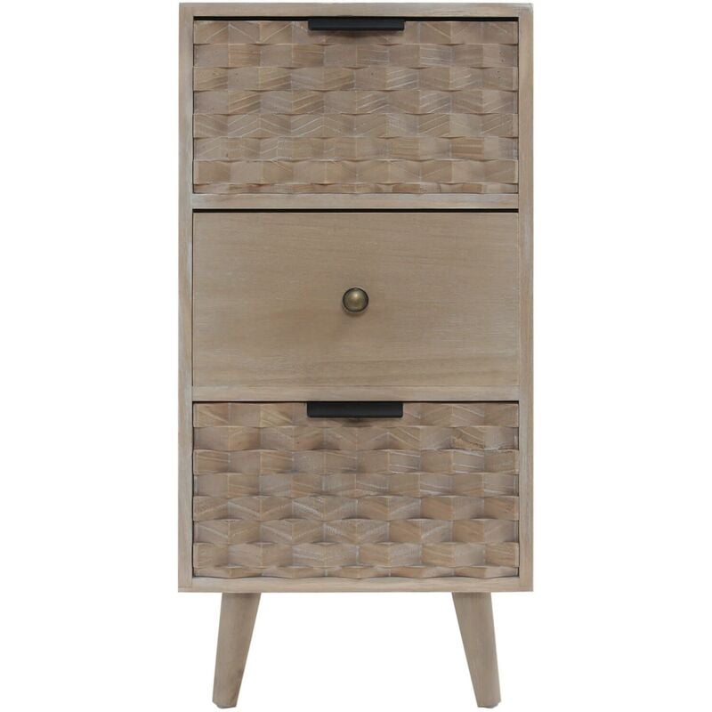 Rebecca Mobili Table de Chevet Étroite en Bois avec 3 Tiroirs Marron Gain de Place