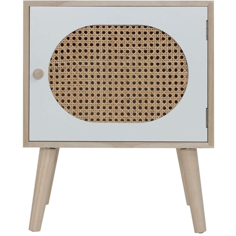 Rebecca Mobili Table de Chevet Scandinave en Bois avec 1 Porte Blanc Marron Gain de Place