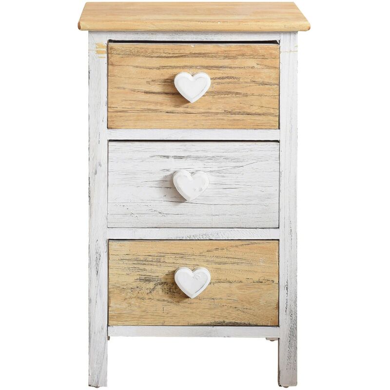 Mobili Rebecca - Rebecca Mobili Table de Nuit 3 Tiroirs Bois Clair Blanc Cœur 56x35x25
