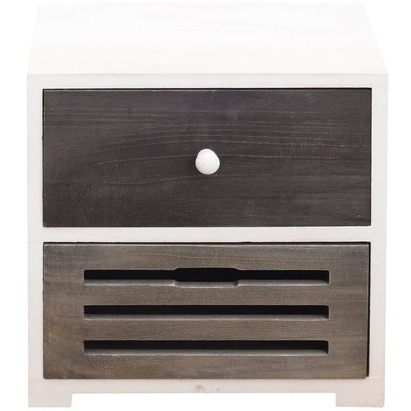 Rebecca Mobili Table de Nuit Chevet 2 Tiroirs Bois Blanc Gris Shabby 36x35x24