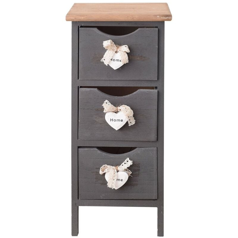 Mobili Rebecca - Rebecca Mobili Table de Nuit Chevet 3 Tiroirs Bois Gris Shabby Chic 56x25x25