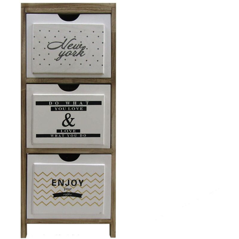 Rebecca Mobili Table de Nuit Commode 3 Tiroirs Nordique Bois Clair Blanc 79x30x24