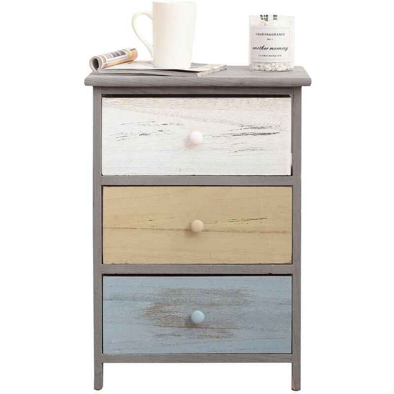 Rebecca Mobili Table de Nuit Meuble Chevet 3 Tiroir Bois Gris 56x40x29