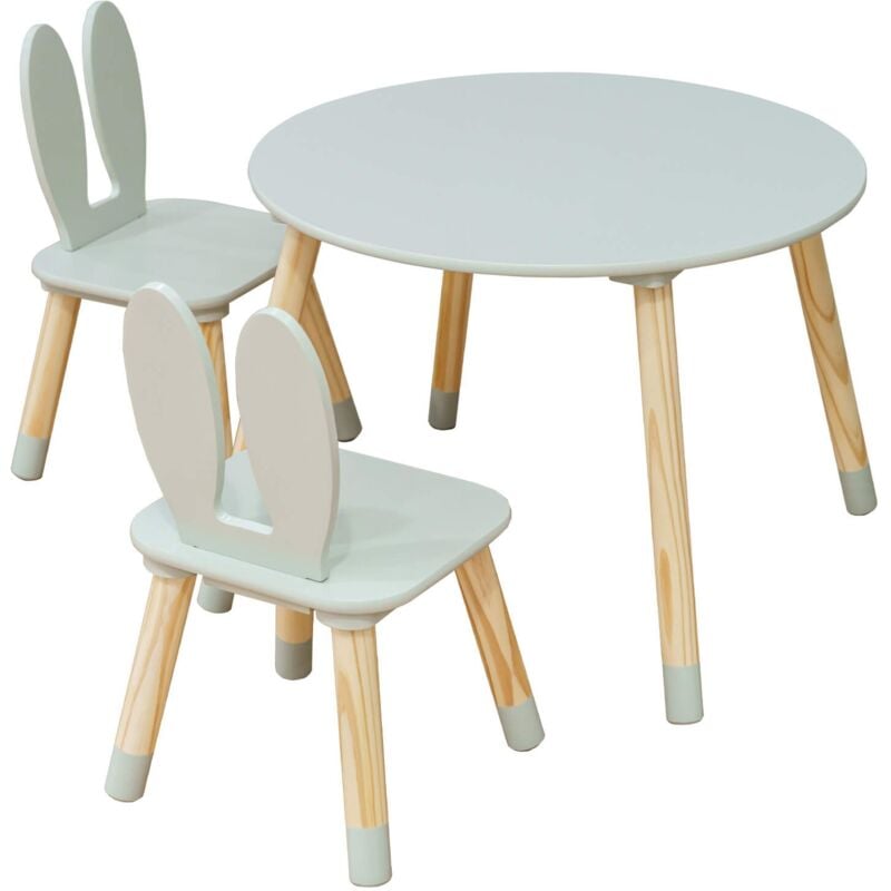 Table et 2 chaises pour enfants Rebecca Mobili Milicia 44x60x60 mdf Pin Vert Aqua Marron ensemble 3 pcs