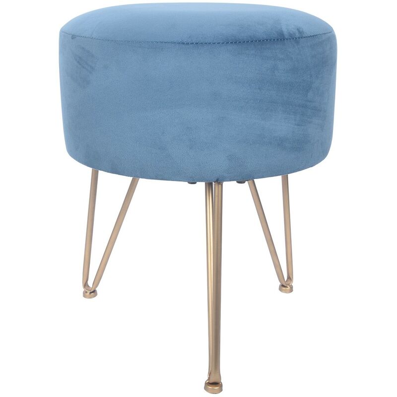 Rebecca Mobili Tabouret Rembourré Pouf en Velours Bleu pour Salon Chambre à Coucher