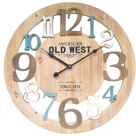Rebecca Mobili Wanduhr Holz Blau Weiß Design 50x50x4,5