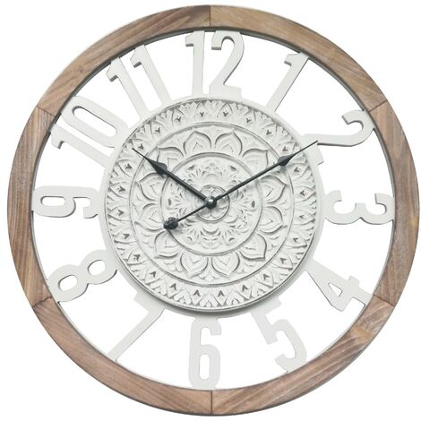 Rebecca Mobili Wanduhr Retro Holz Braun Weiß Wohnzimmer 55x55x5