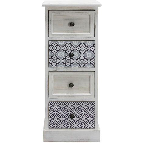 Rebecca Mobili Weiß Grau Holz Schubladenblock mit 4 Schubladen für Shabby Chic Badezimmer 76x30x25 cm