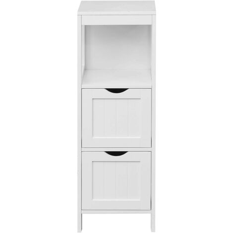 Rebecca Mobili Weißer Holzbadezimmerschrank mit 2 Schubladen und Regal
