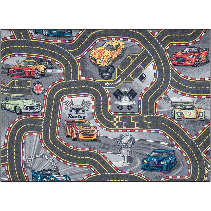 Rugsx - rebel roads carpet Racers 97 Streets, cars non-slip for children - grey grey 95x200 cm