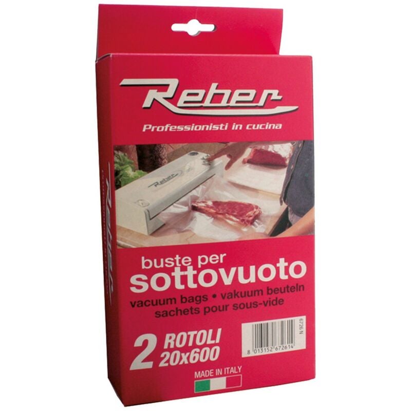 Reber - Sacchetti a rotoli per sottovuoto n. 2 rotoli cm 20 x 6 mt