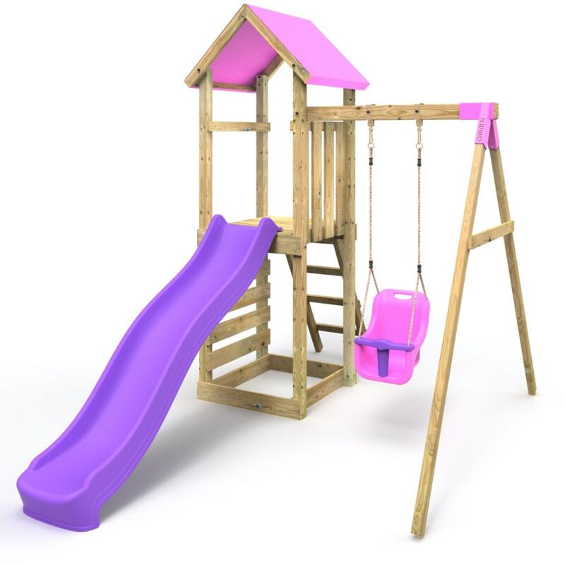 Rebo - Adventure Wooden Climbing Frame, Swing Set and Slide - Rosa Pink