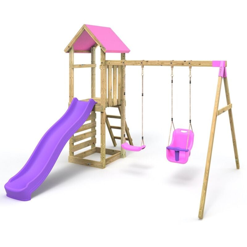 Adventure Wooden Climbing Frame, Swing Set and Slide - Rainier Pink - Rebo