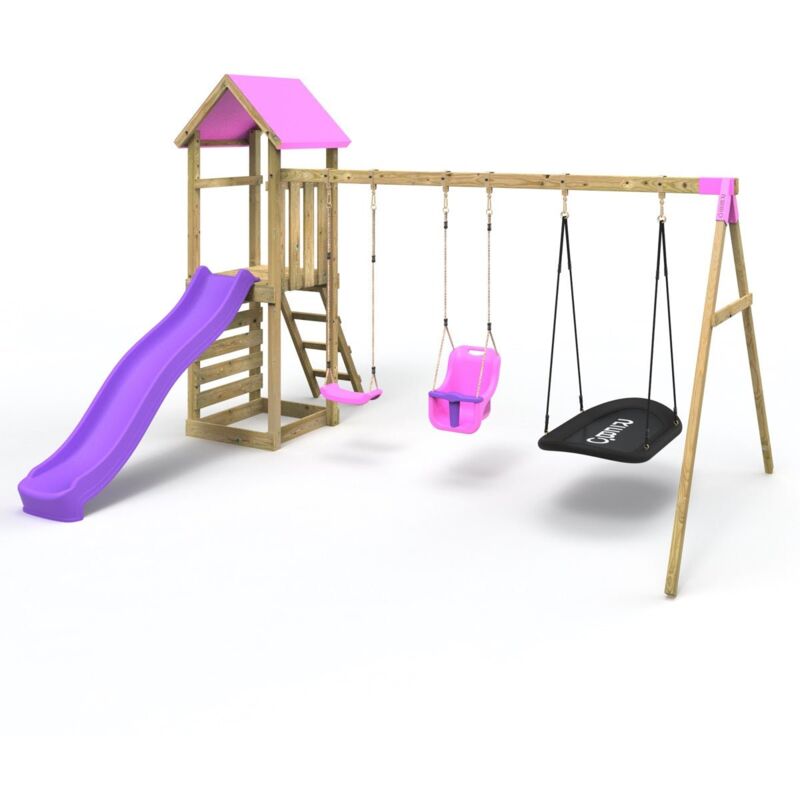 Adventure Wooden Climbing Frame, Swing Set and Slide - Snowdon Pink - Rebo