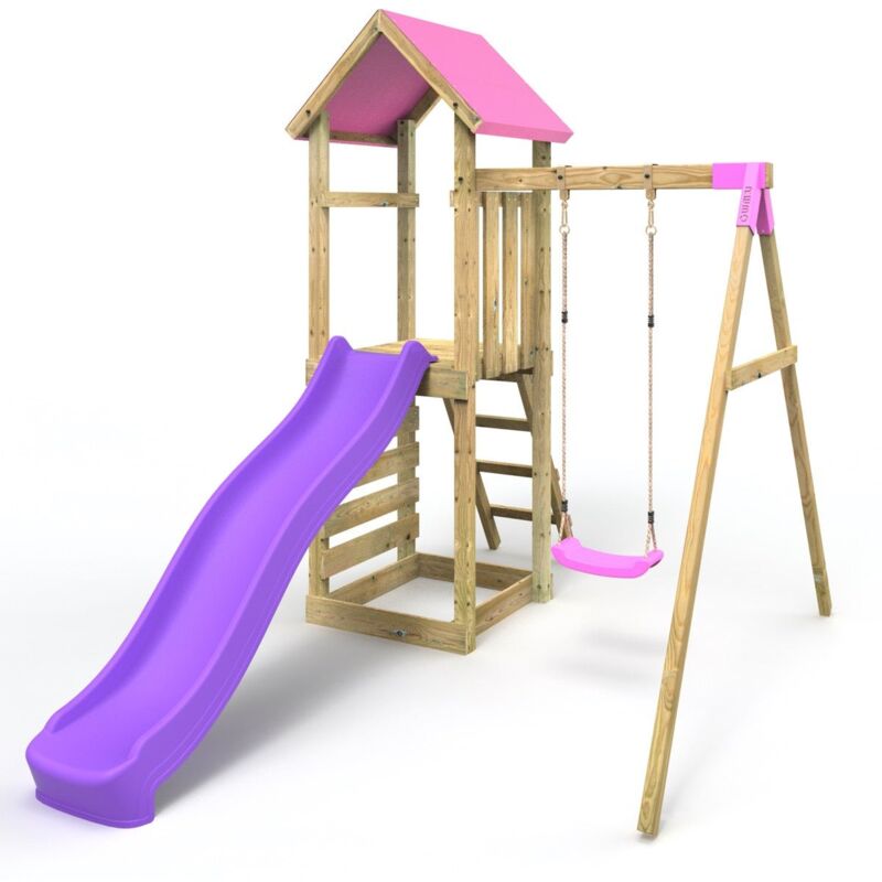 Adventure Wooden Climbing Frame, Swing Set and Slide - Rushmore Pink - Rebo