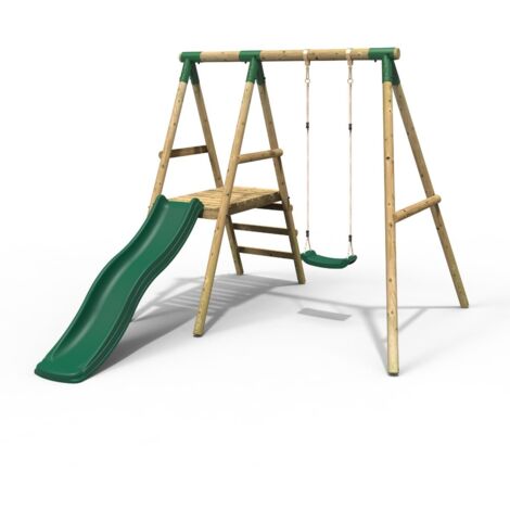 Rebo Apollo Wooden Garden Swing Set with Platform and Slide - Green