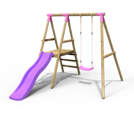 Rebo Apollo Wooden Garden Swing Set with Platform and Slide - Pink