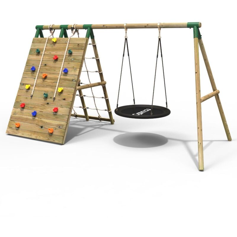 Beat The Wall Wooden Swing Set with Double up & Over Climbing Wall – Zenith - Rebo