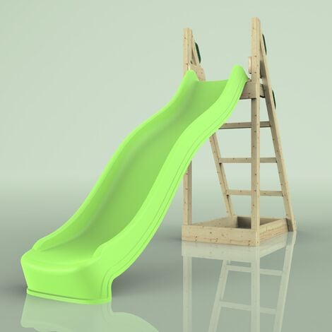 REBO freistehender Rutschturm mit 220 cm Wellenrutsche aus Holz Spielturm Outdoor Kinder-Rutsche Wetterbeständig - grün