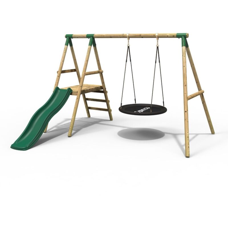 Rebo - Rosetta Wooden Garden Swing Set with Platform and Slide - Green