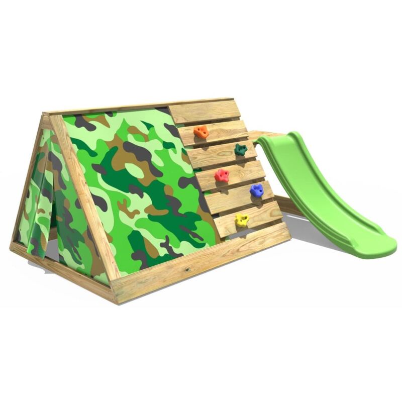 Rebo - Mini Wooden Climbing Pyramid Adventure Playset - Den and Slide - Camo